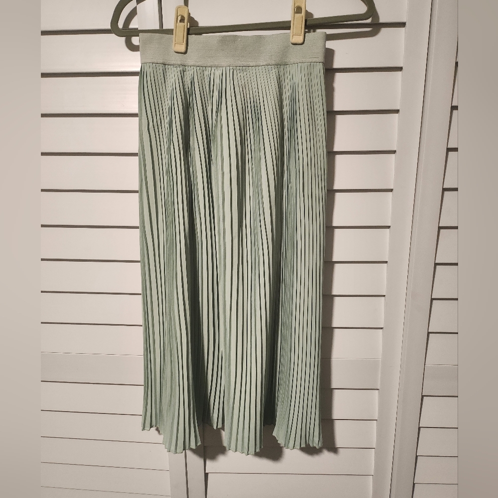 French Connection Sage Green Pleated Midi Skirt